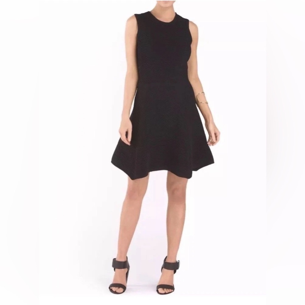 Torn by Ronny Kobo Textured Ribbed Fit & Flare Black Mini Cocktail Dress Size M